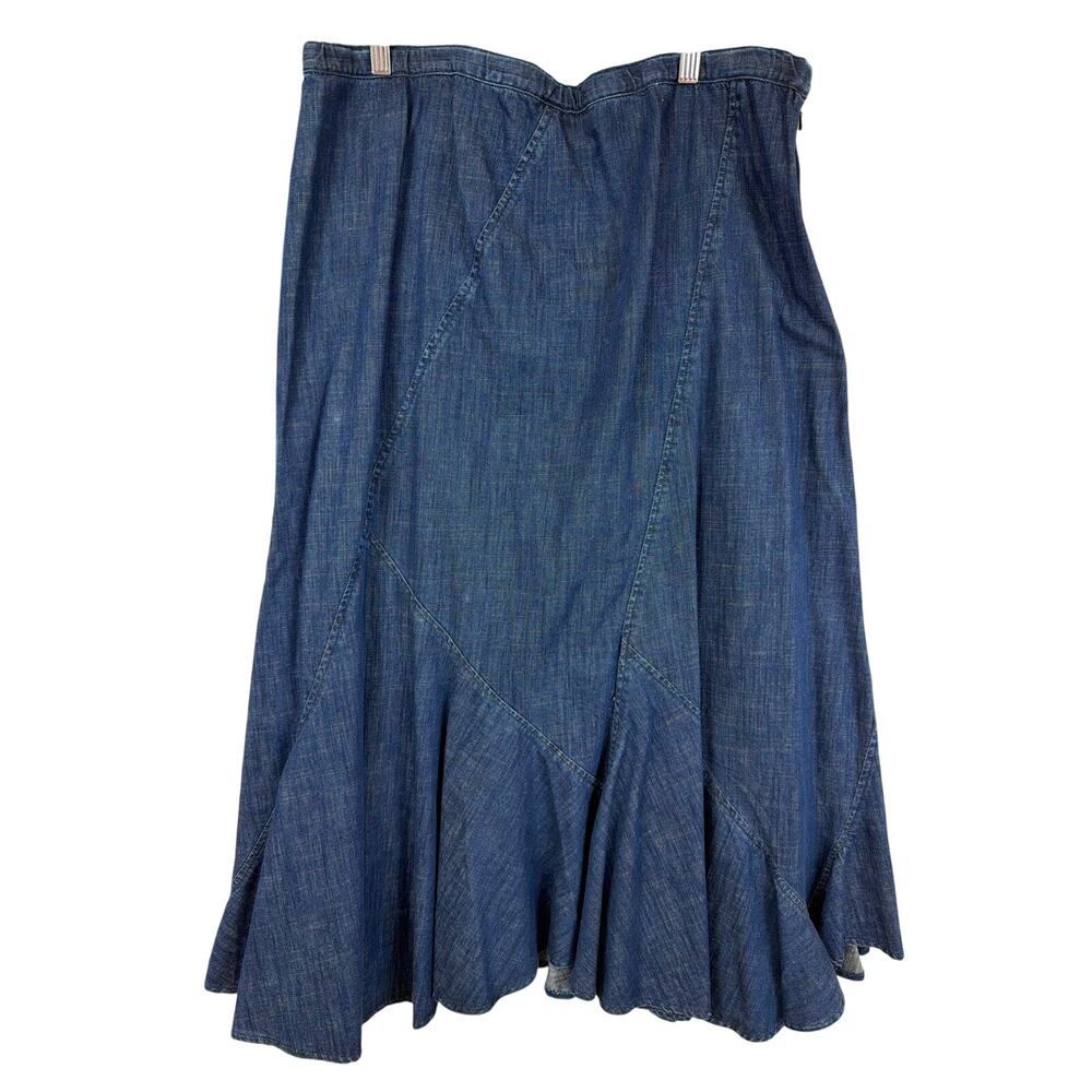 J Jill Blue Denim Ruffle Hem Swing Maxi Skirt Size XL